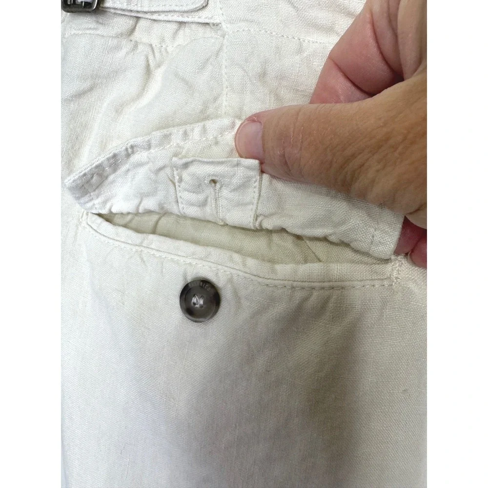 Peserico Linen Pants Side Buckles Mens 32 Cream